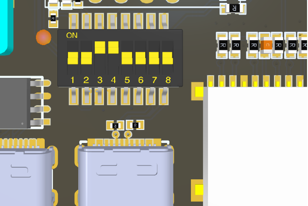Fly-Gemini V2 DIP Switches set for internal USB link to the STM32F405 MCU